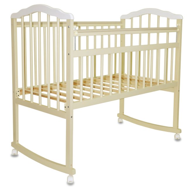 Кроватка MALIKA «Melisa-2 LUX» колесо-качалка без ящика, слоновая кость-белый